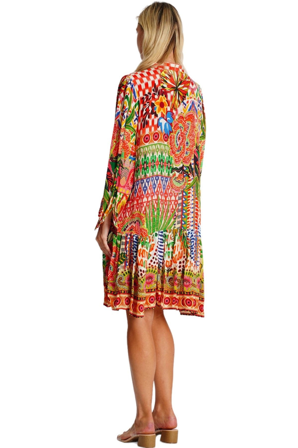 Wholesale Red Boho Print Long Sleeve Mini Dress for Resort Boutiques